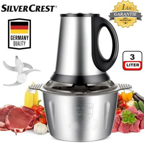 Hachoir Électrique Avec Bol En Inox 4 Lames - 3L - silver crest - Garantie 1 an