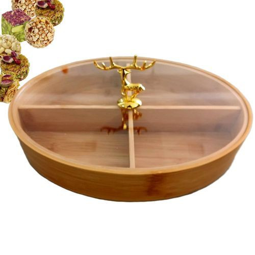 Plateau De Bonbons Aïd En Bois Couvercle En Verre 4 Partition 36 Cm Ø
