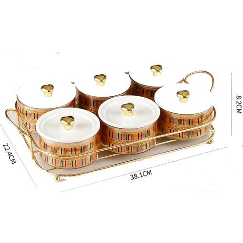 Bonbonnière -  Boîte A Epices 6  Bocaux  En Verre Doré Avec support Métallique Doré SH134-33