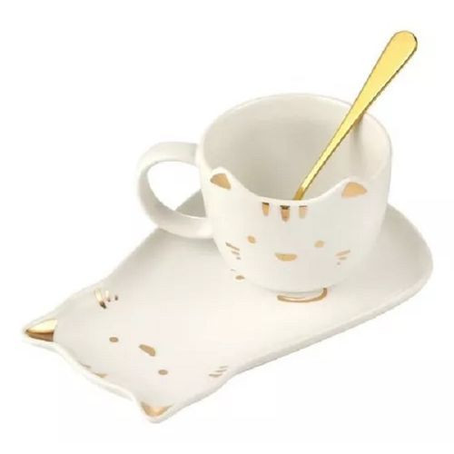 Tasse - Avec Sous Tasse - et Cuillère - En Porcelaine - BLANC