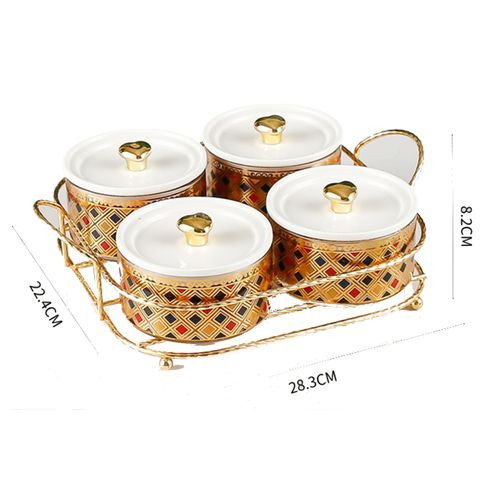 Bonbonnière -  Boîte A Epices 4  Bocaux  En Verre Doré Avec support Métallique Doré SH134-28