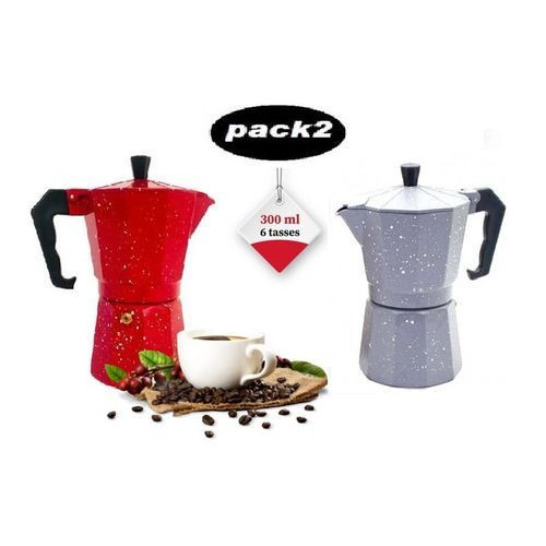 Pack 2 cafetières italienne Expresso - Granite - 6 Tasses - Rouge - Gris