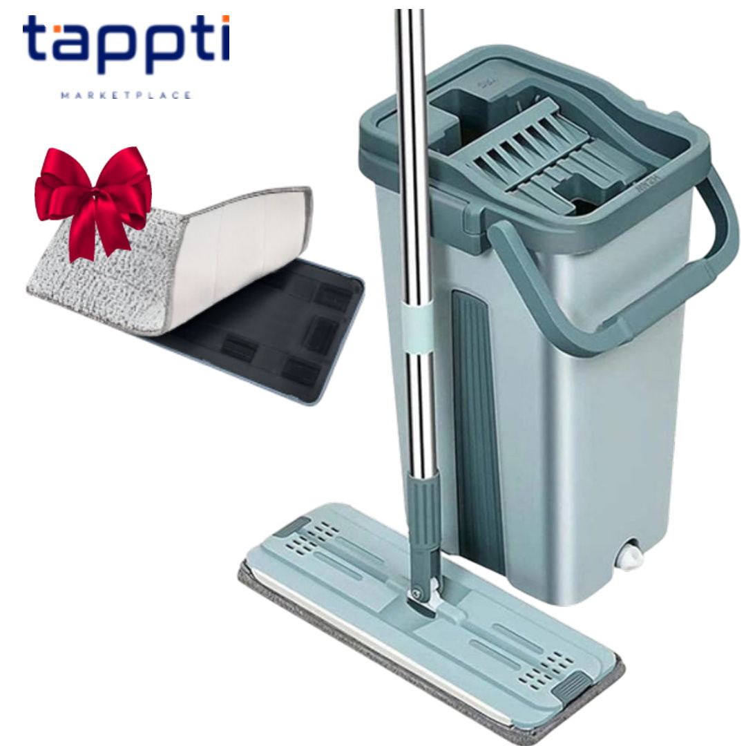 Balai Microfibre Séchante & Seau Essoreur Double Compartiment Humide et à Sec
