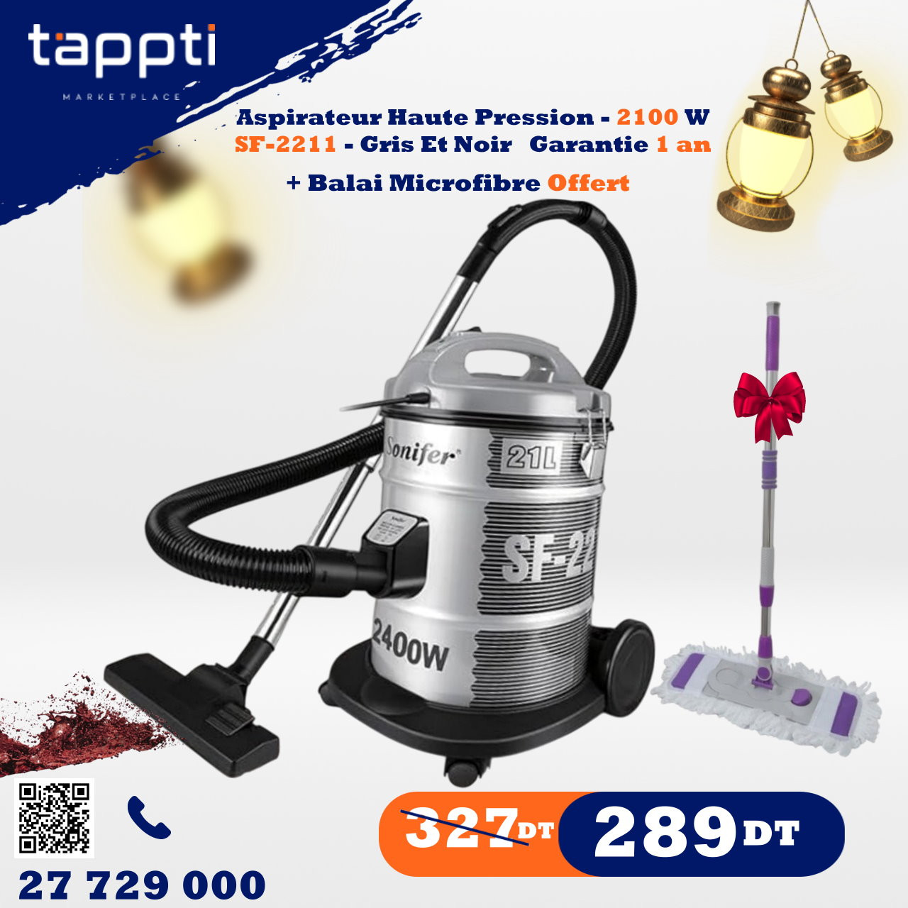 Aspirateur Haute Pression - 2100 W - SF-2211 - Avec Balai Cadeaux - Garantie 1 an