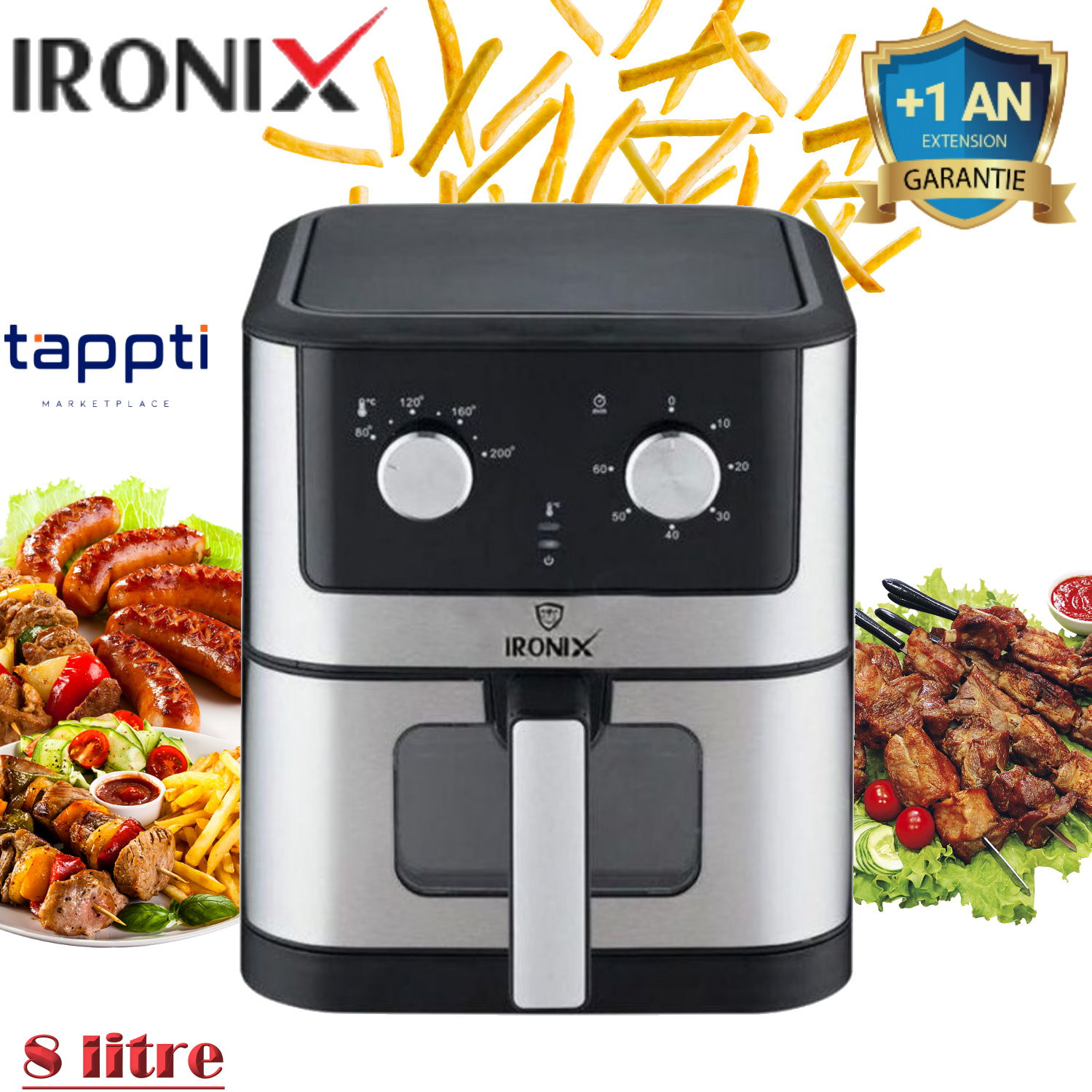 Friteuse Sans Huile XXL - Faible En Matières Grasses- 8Litre -1500W-Garantie 1 an