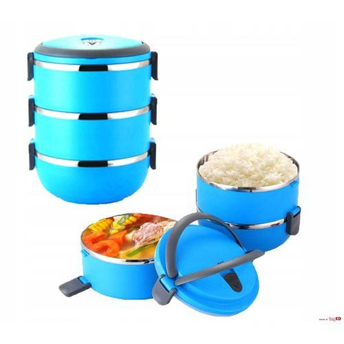 Boite Repas - Lunch Box - 3 Niveaux - Isotherme - 2.1 Litre - En Inox - Bleu