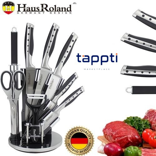 Ensemble 8 PCS Couteaux & Accessoire Haute Qualité & Support Socle Rotatif 360°