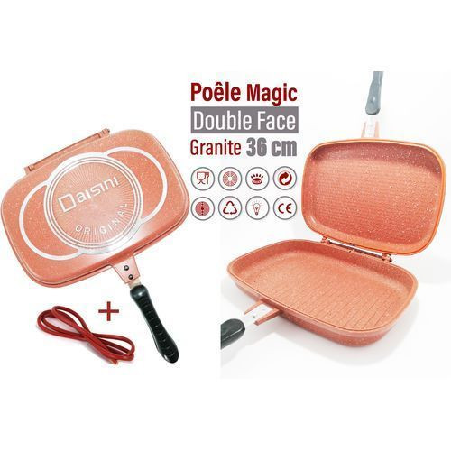Poêle magic - Double face - 40cm - Granite - Rouge - Avec joint en silicone gratuit