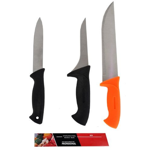 Pack 3 Couteaux - 8''-5.5''-5''  - poignée Plastique - Orangé Noir - inoxydable