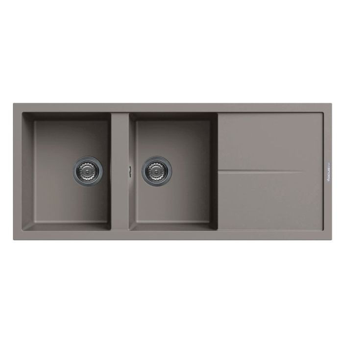Évier De Cuisine Encastrable FOCUS Graniteck 2 Bacs + égouttoir - Grège