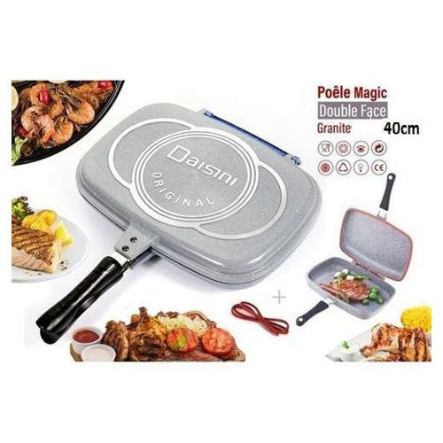 Poêle magic - Double face - 40cm - Granite - Gris - Avec joint en silicone gratuit