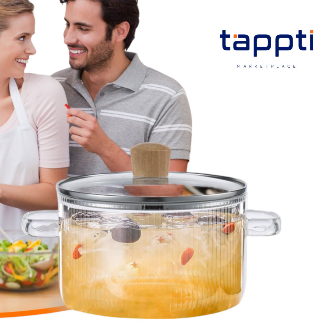 casserole transparente en verre avec couvercle résistante à la chaleur,