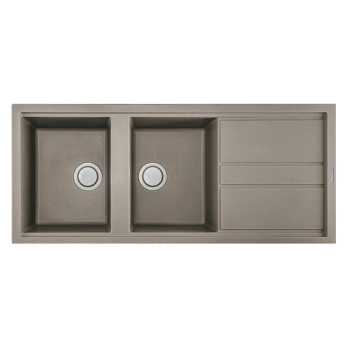 Évier De Cuisine Encastrable FOCUS Graniteck 2 Bacs + égouttoir 116cm - Grège