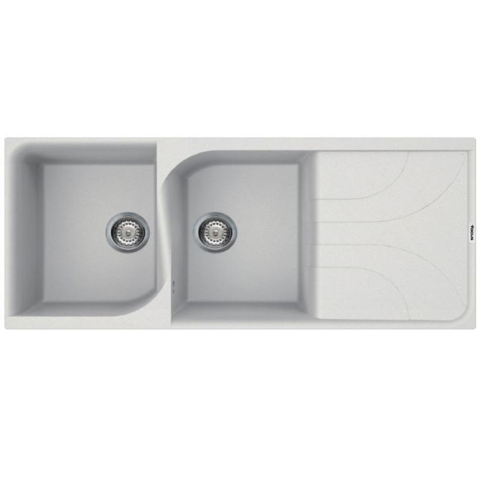 Évier De Cuisine Encastrable FOCUS Graniteck 2 Bacs + égouttoir - Blanc