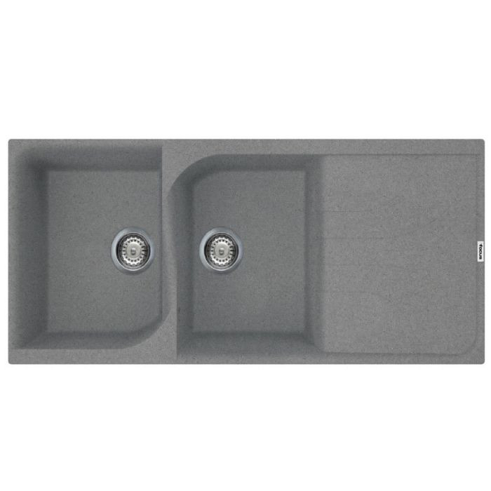 Évier De Cuisine Encastrable FOCUS Graniteck 2 Bacs + égouttoir - Gris