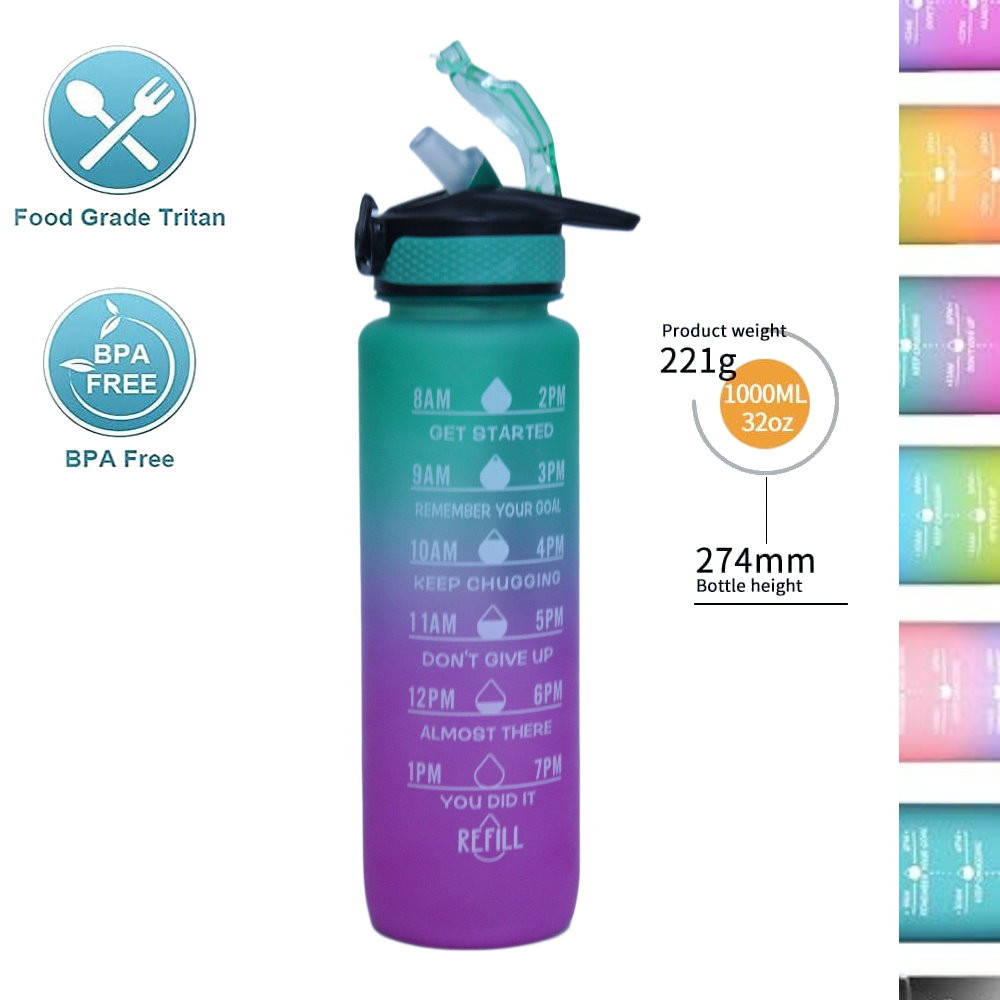 Bouteille d'eau, 1L Sport - sans BPA, avec Filtre et Marqueur de Temps