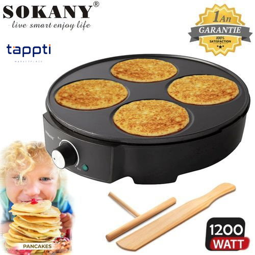 Pancake & Grill électrique-Multifonction-Antiadhésif-1200W - Noir - Garantie 1an