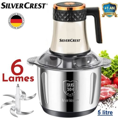Hachoir Électrique Avec Bol En Inox 6 Lames -1300W - 5Litre - Noir