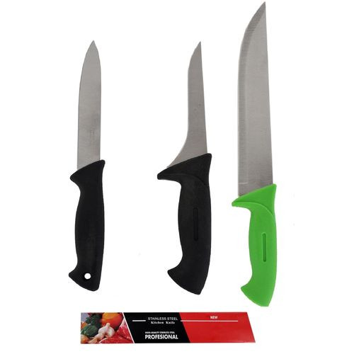Pack 3 Couteaux - 8''-5.5''-5''  - poignée Plastique - Vert Noir - inoxydable