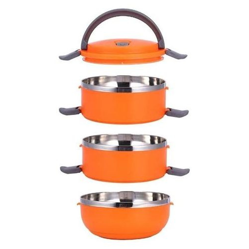 Boite Repas - Lunch Box - 3 Niveaux - Isotherme - 2.1 Litre - En Inox - Orangé