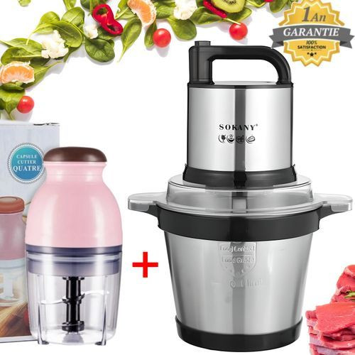 Hachoir Pro - Bol En Inox - 800 W - 4Litre - Noir & Mini Hachoir Salade