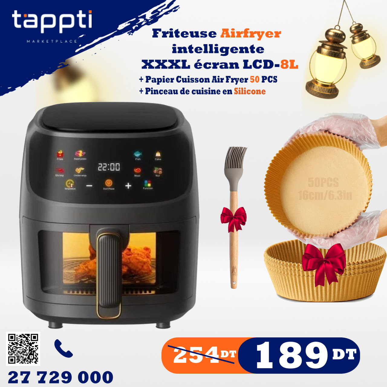 Friteuse Airfryer intelligente XXXL  écran LCD-8l Avec Des Cadeaux Garantie 1 an