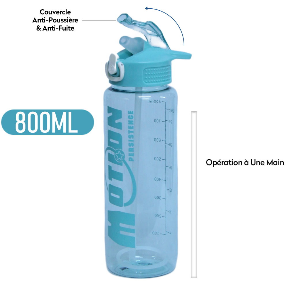 Bouteille d'eau Sport Avec Paille - 800ml - BLEU