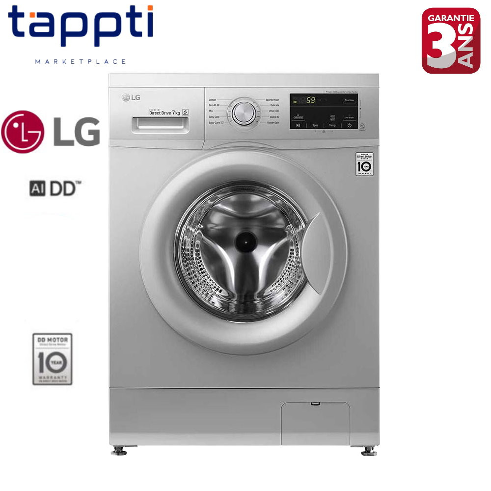 Machine à Laver LG 7Kg  Silver   1200 Tours Garantie 3 ans