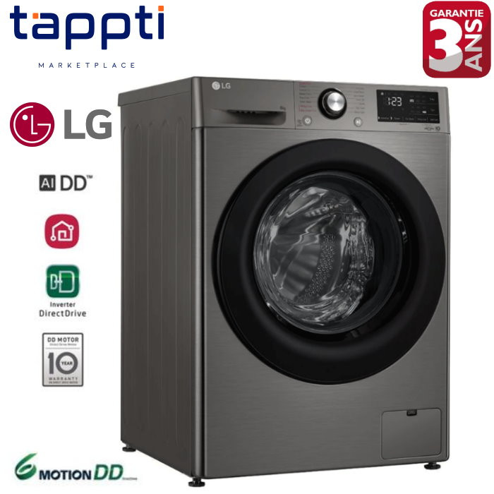Machine à laver automatique 9Kg - 1400T - Silver - Garantie 3 ans