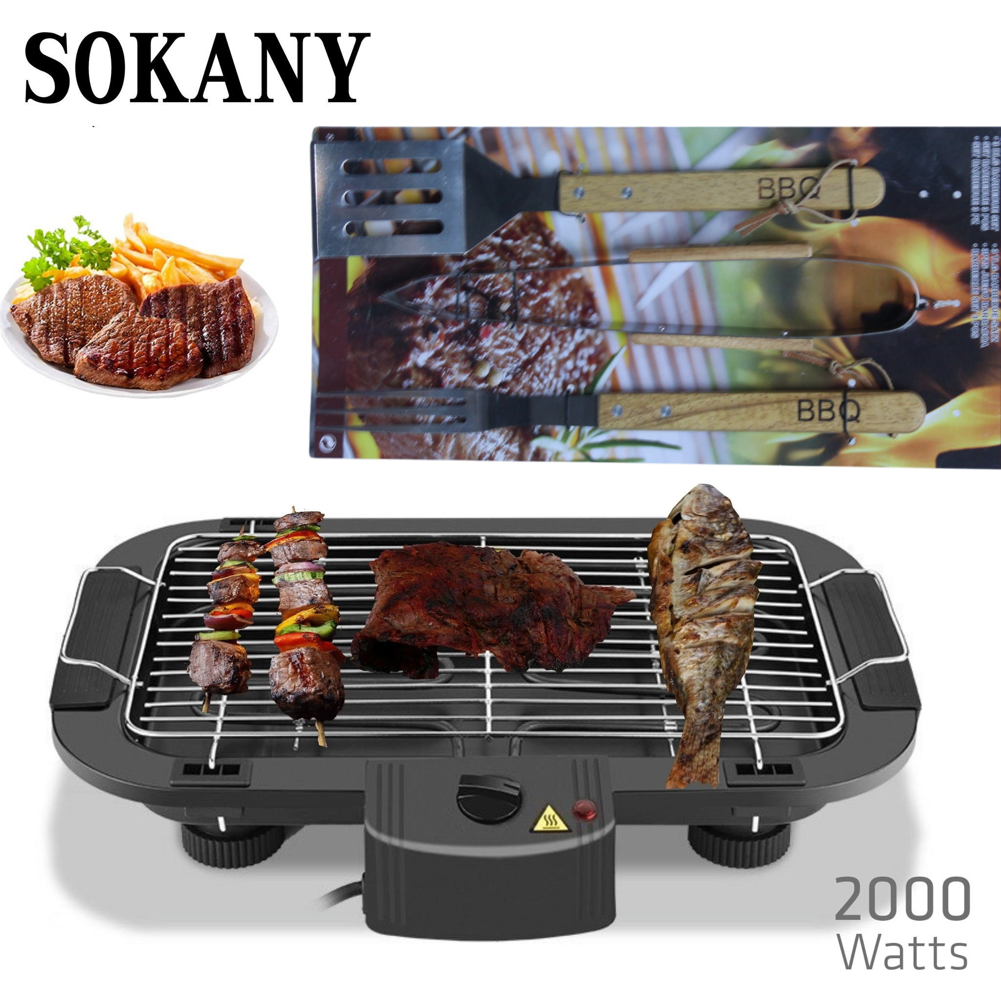 Barbecue électrique gril de table - 2000W- Noir-avec accessoire