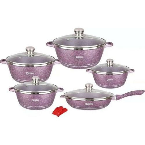 Série 5 Faitouts - Avec Couvercles En Verre- 2 gants -Mauve