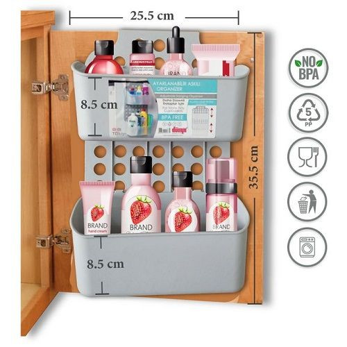 Organisateur - Suspendu - Pour Cuisine Et Salle De Bain - Réglable - Gris