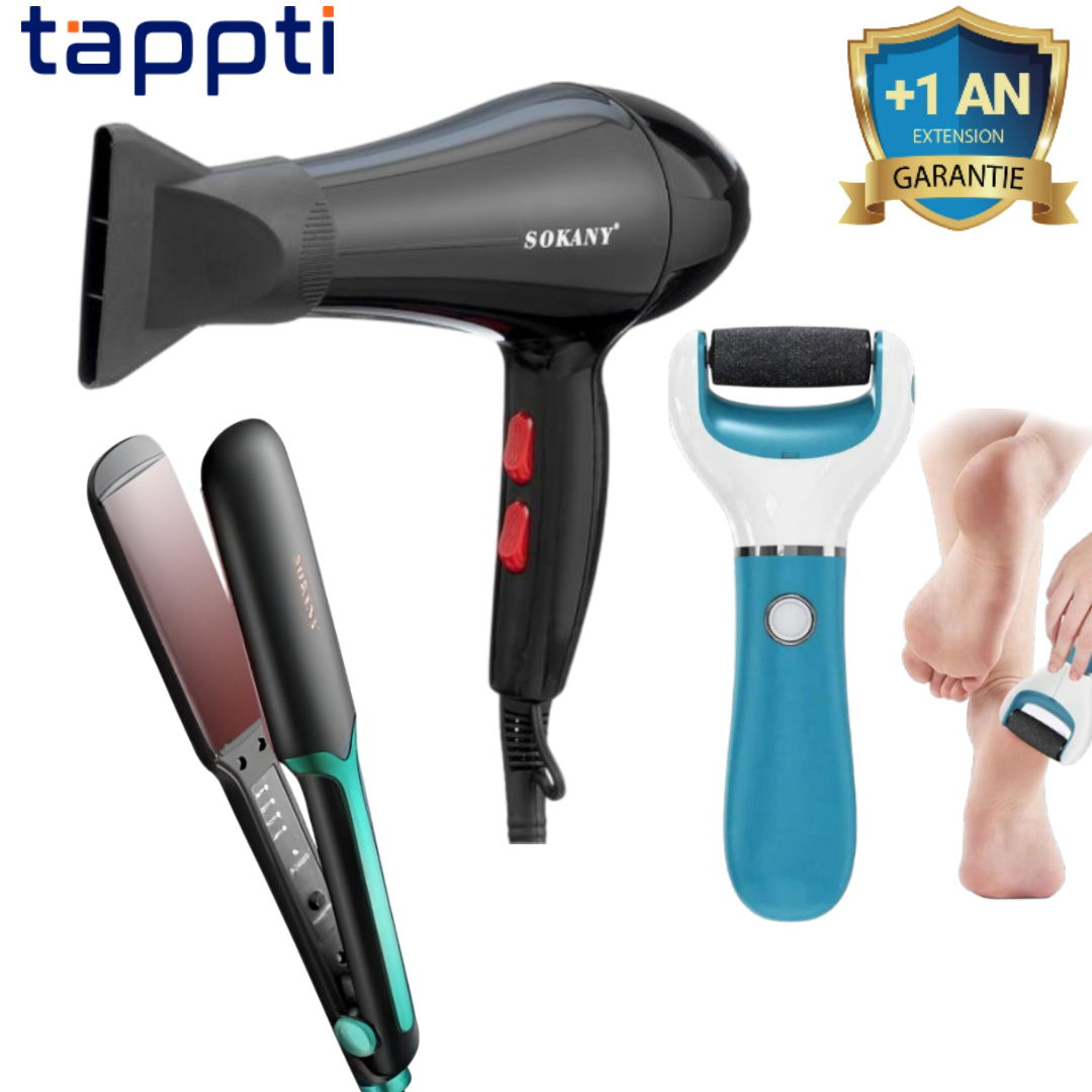 Sèche Cheveux - 2200 W + Plaque Cheveux Céramique - 750.F + Outil De Soin Des Pieds
