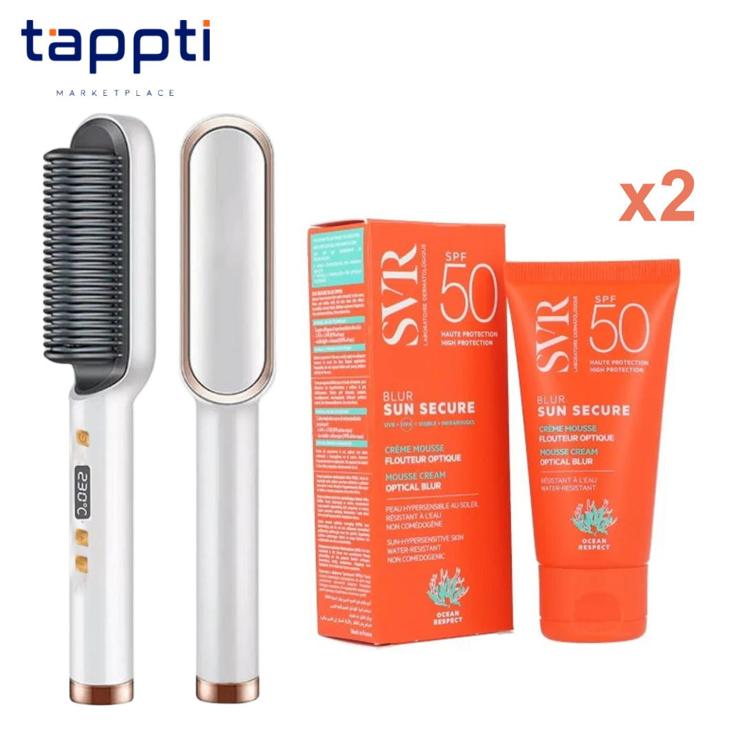Pack 2 EN 1 Brosse Lissante  en Céramique & 2 boit Crèmes solaires SPF50+