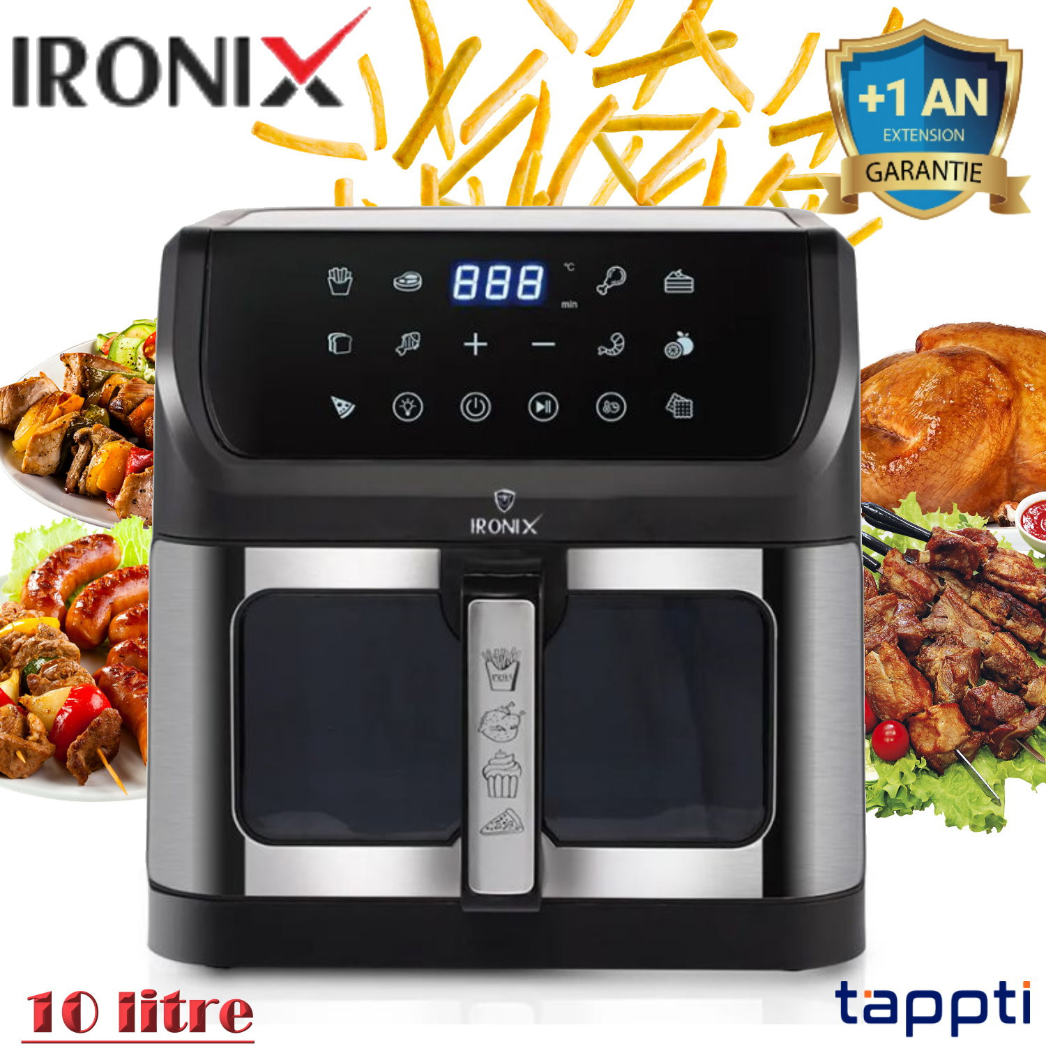 Friteuse Sans Huile IRONIX  10L - Noir&Chrome
