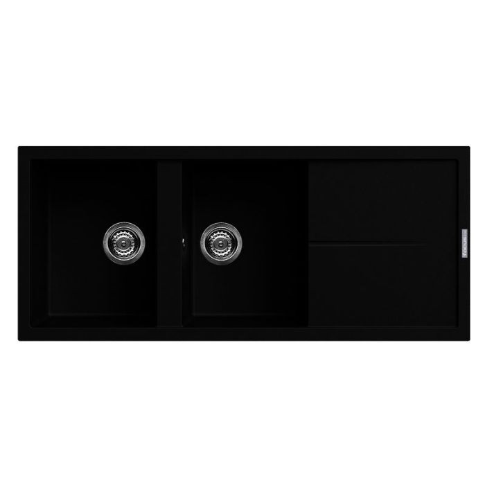 Évier De Cuisine Encastrable FOCUS Graniteck 2 Bacs + égouttoir - Noir