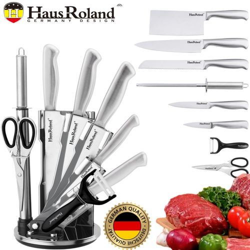 Ensemble 8 PCS Couteaux & Accessoire Haute Qualité & Support Socle Rotatif 360°