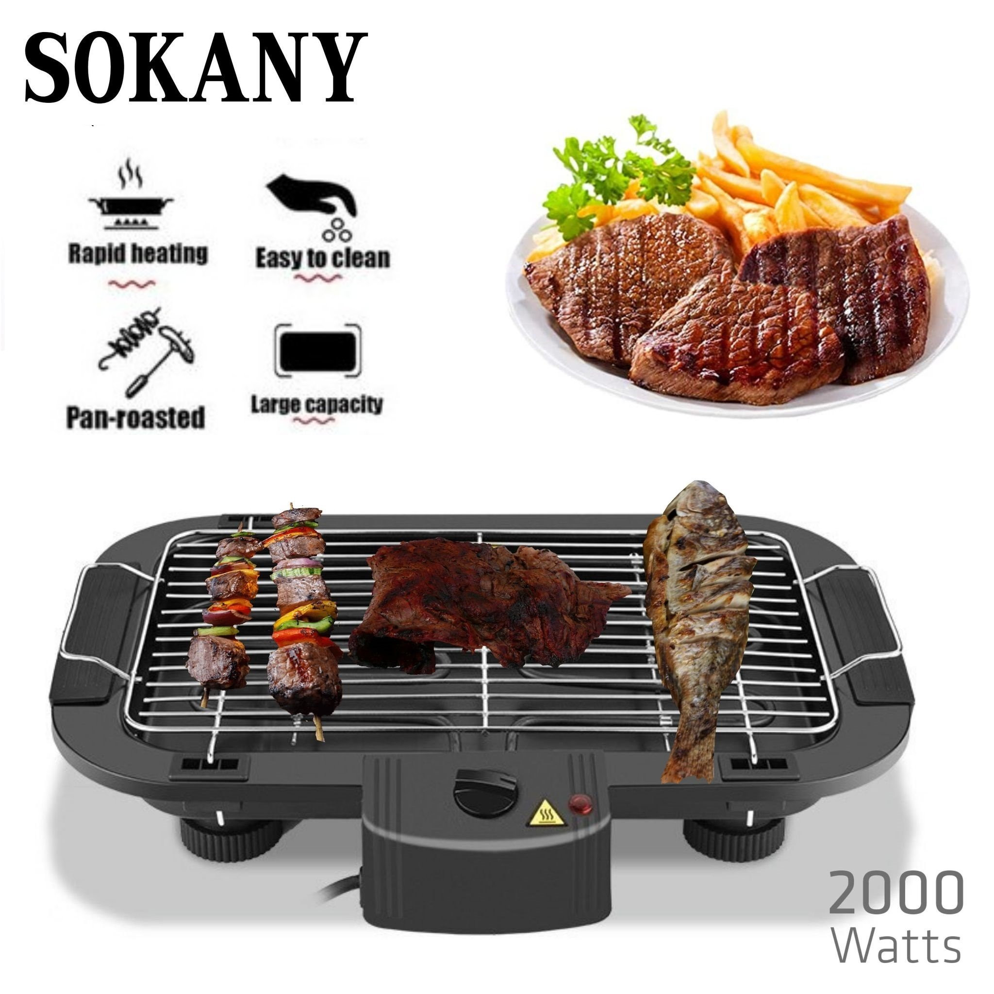 Barbecue électrique gril de table - 2000W- Noir-SK-273BG - Garantie 1an