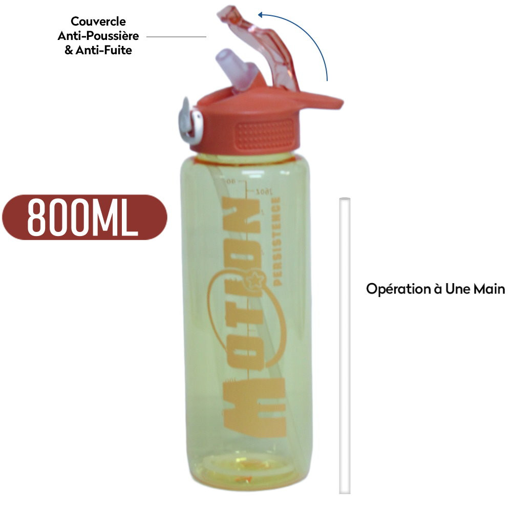 Bouteille d'eau Sport Avec Paille - 800ml - JAUNE