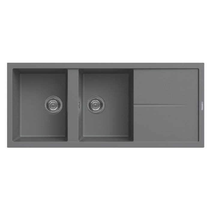 Évier De Cuisine Encastrable FOCUS Graniteck 2 Bacs + égouttoir - Gris