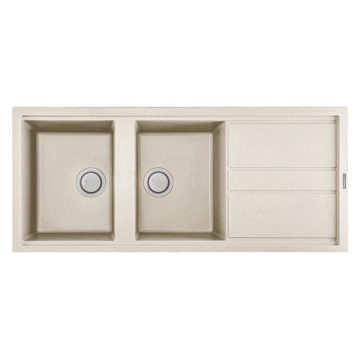 Évier De Cuisine Encastrable FOCUS Graniteck 2 Bacs + égouttoir 116cm - Champagne