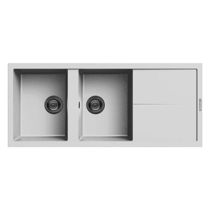 Évier De Cuisine Encastrable FOCUS Graniteck 2 Bacs + égouttoir - Blanc