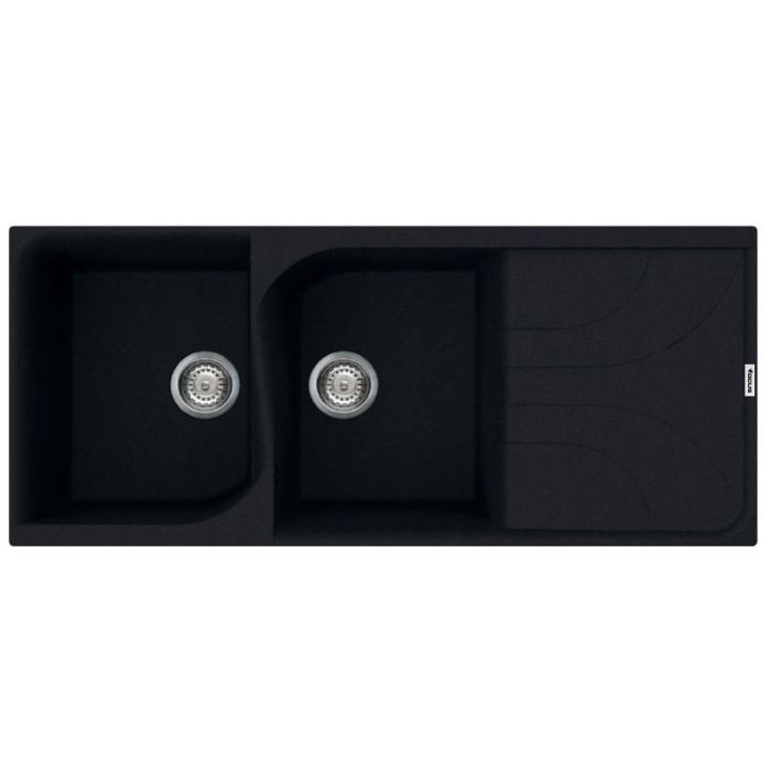 Évier De Cuisine Encastrable FOCUS Graniteck 2 Bacs + égouttoir - Noir